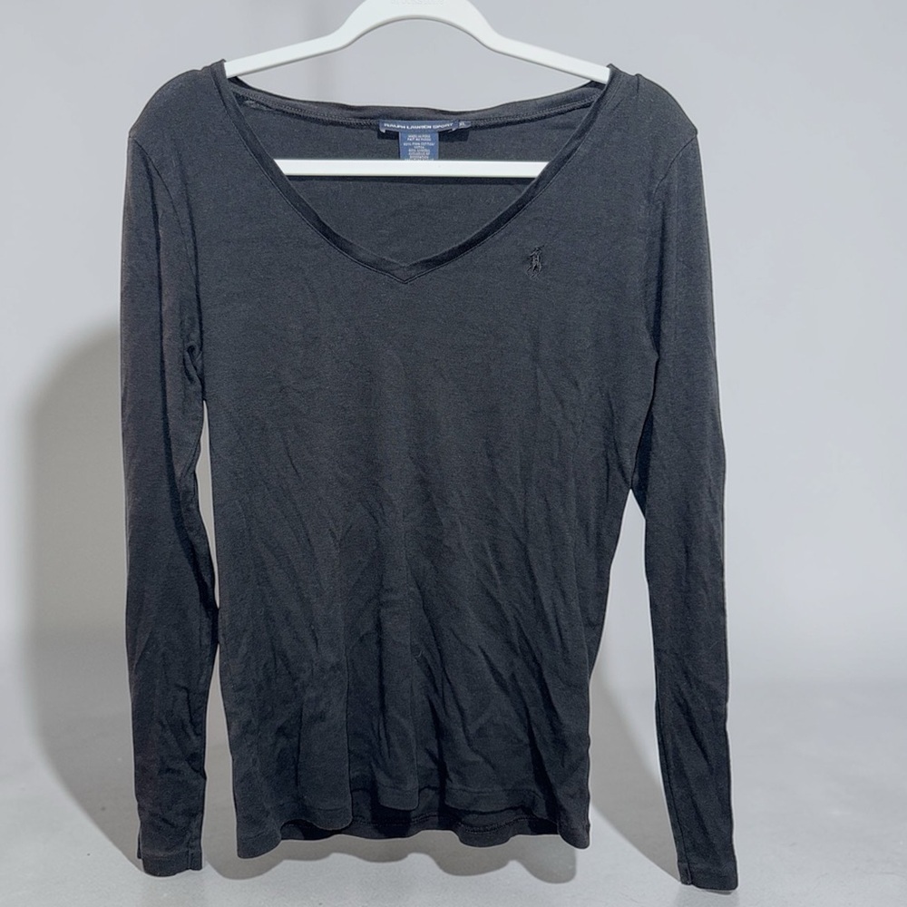 Ralph Lauren Y2K Womens black v neck Long Sleeve Top Size XL